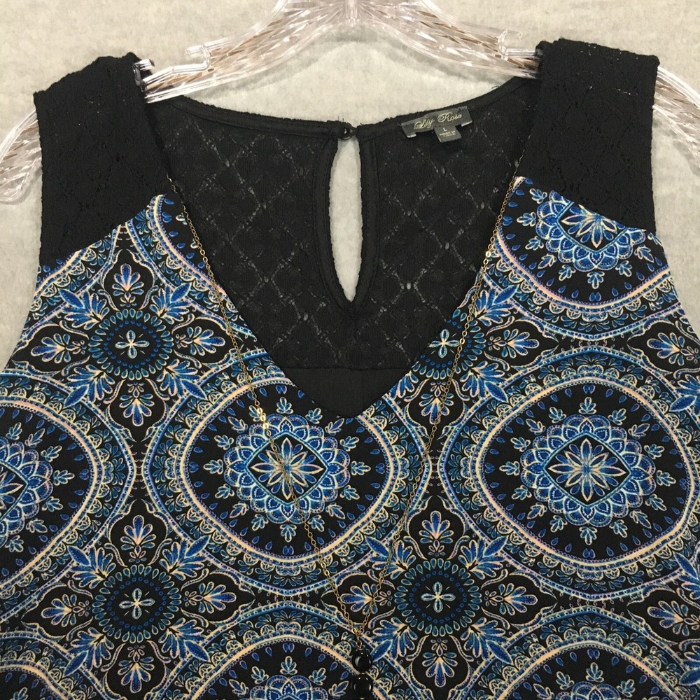 Lily Rose L Trapeze Dress Blue Black Geometric V-Neck Necklace‎ Sleeveless Lace - Picture 10 of 11